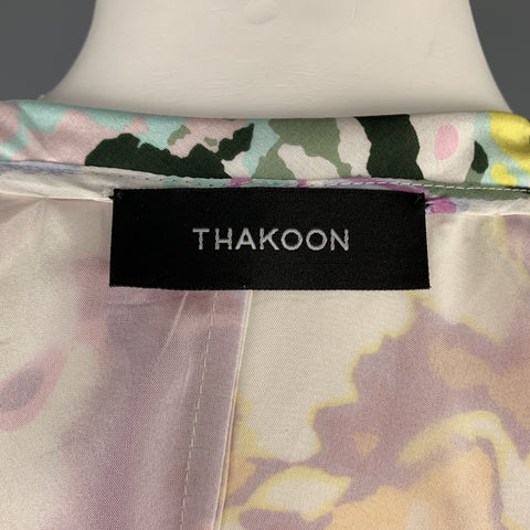 THAKOON Size 4 White Floral Print Silk Sleeveless Shift Dress
