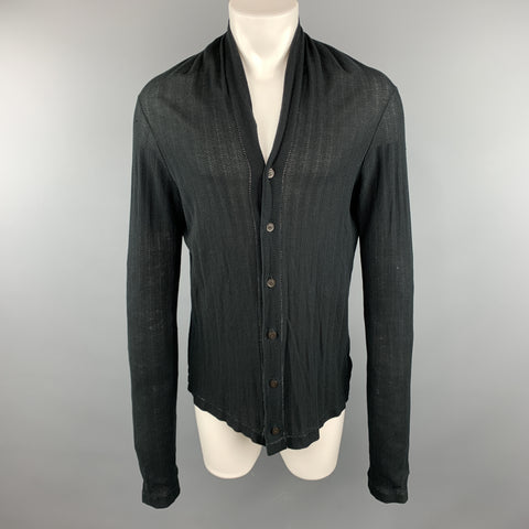 THE VIRIDI-ANNE Size M Black Knitted Cotton Buttoned Cardigan Sweater