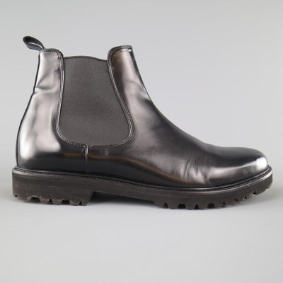 THEORY Size 12 Black Solid Leather Track Sole Pull On Ankle Boots