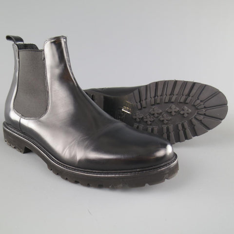 THEORY Size 12 Black Solid Leather Track Sole Pull On Ankle Boots