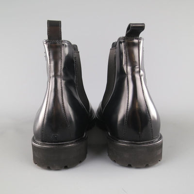 THEORY Size 12 Black Solid Leather Track Sole Pull On Ankle Boots