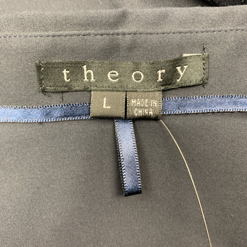 THEORY Size L Black Solid Cotton Blend Button Up Long Sleeve Shirt