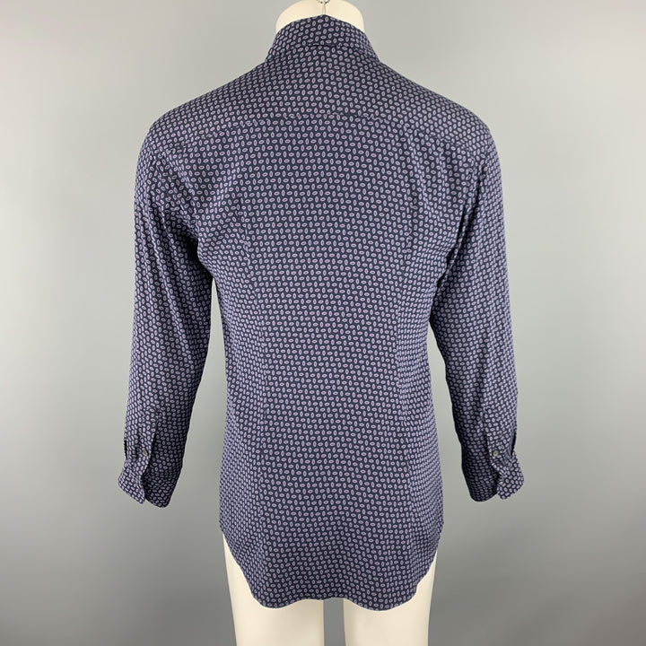 THEORY Size M Navy Print Silk Blend Button Up Long Sleeve Shirt