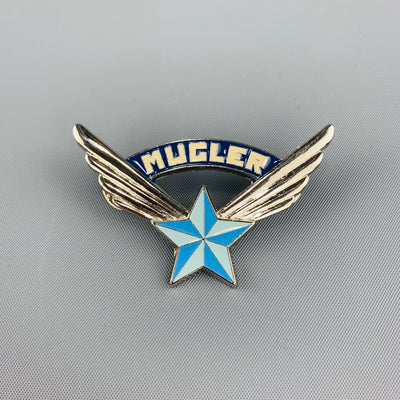 THIERRY MUGLER Vintage Silver Tone Metal Blue Star Logo Pin