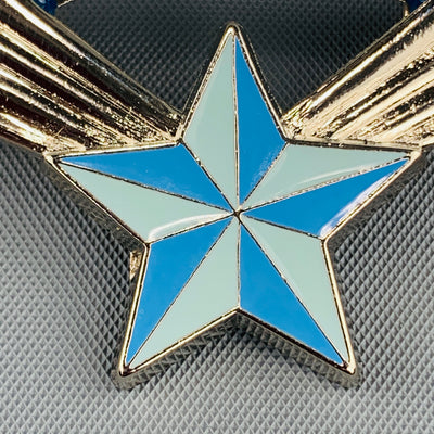 THIERRY MUGLER Vintage Silver Tone Metal Blue Star Logo Pin