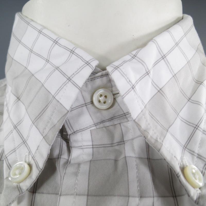 THOM BROWNE Size L Light Gray Cotton Long Sleeve Plaid Pattern Shirt