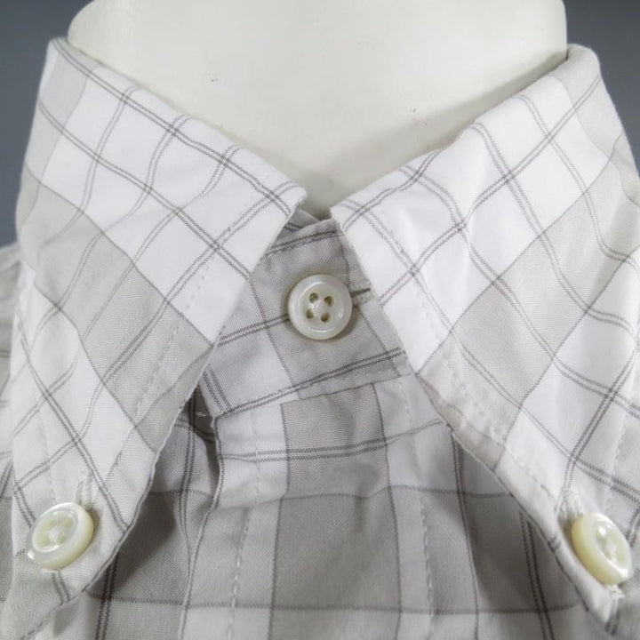 THOM BROWNE Taille L Chemise à manches longues en coton gris clair à motif à carreaux 