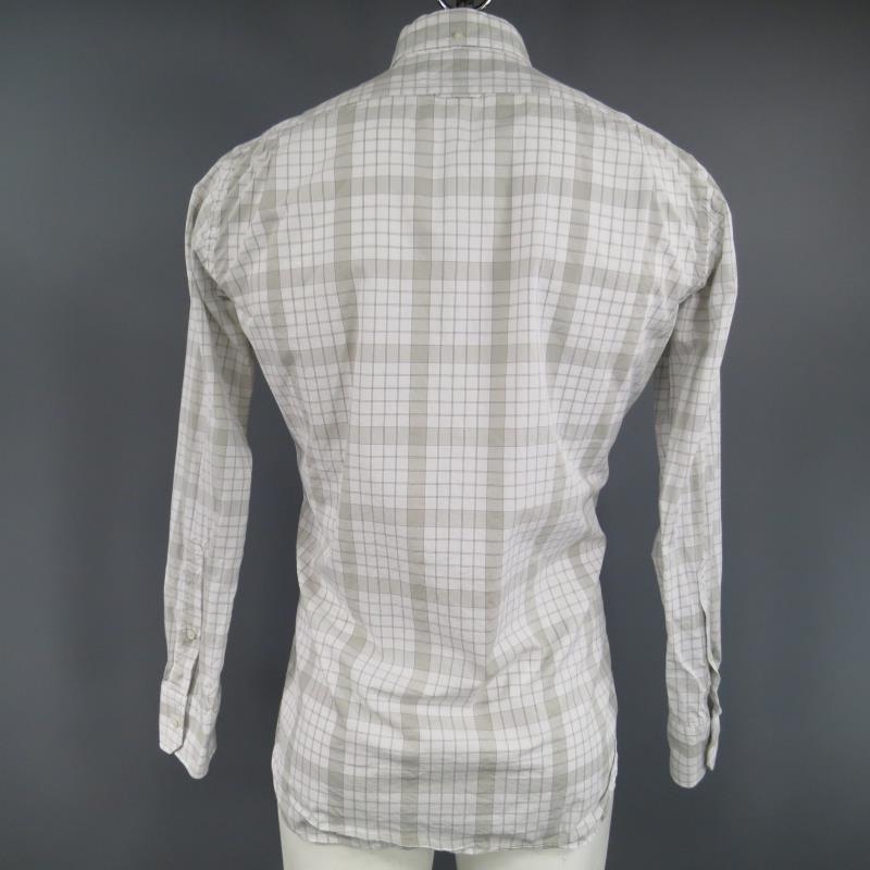THOM BROWNE Camisa con estampado de cuadros de manga larga de algodón gris claro Talla L 