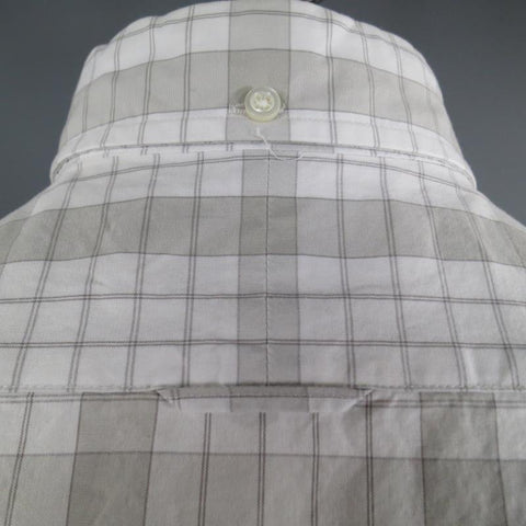 THOM BROWNE Size L Light Gray Cotton Long Sleeve Plaid Pattern Shirt