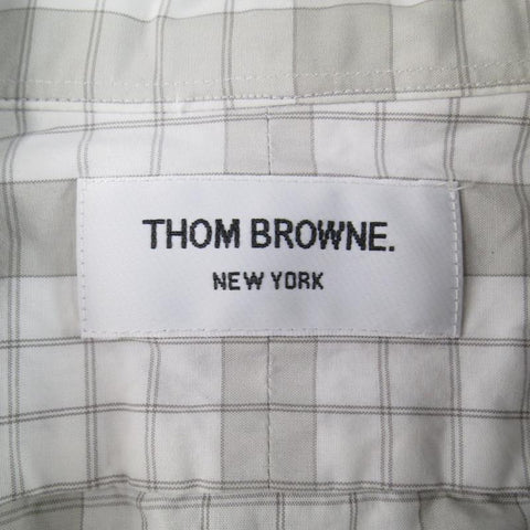 THOM BROWNE Size L Light Gray Cotton Long Sleeve Plaid Pattern Shirt