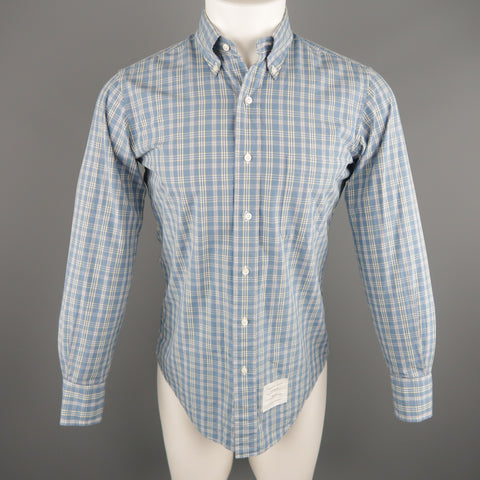 THOM BROWNE Size S Blue Plaid Cotton Button Down Long Sleeve Shirt