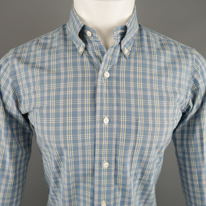 THOM BROWNE Size S Blue Plaid Cotton Button Down Long Sleeve Shirt