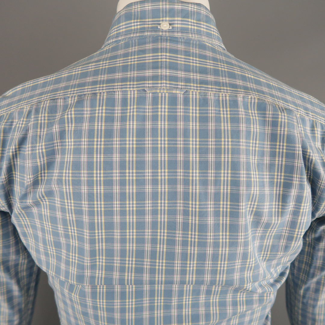 THOM BROWNE Size S Blue Plaid Cotton Button Down Long Sleeve Shirt