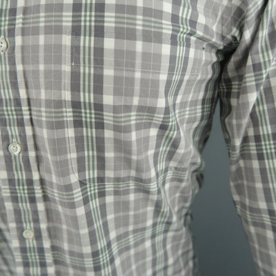 THOM BROWNE Size S Grey Plaid Cotton Button Down Long Sleeve Shirt