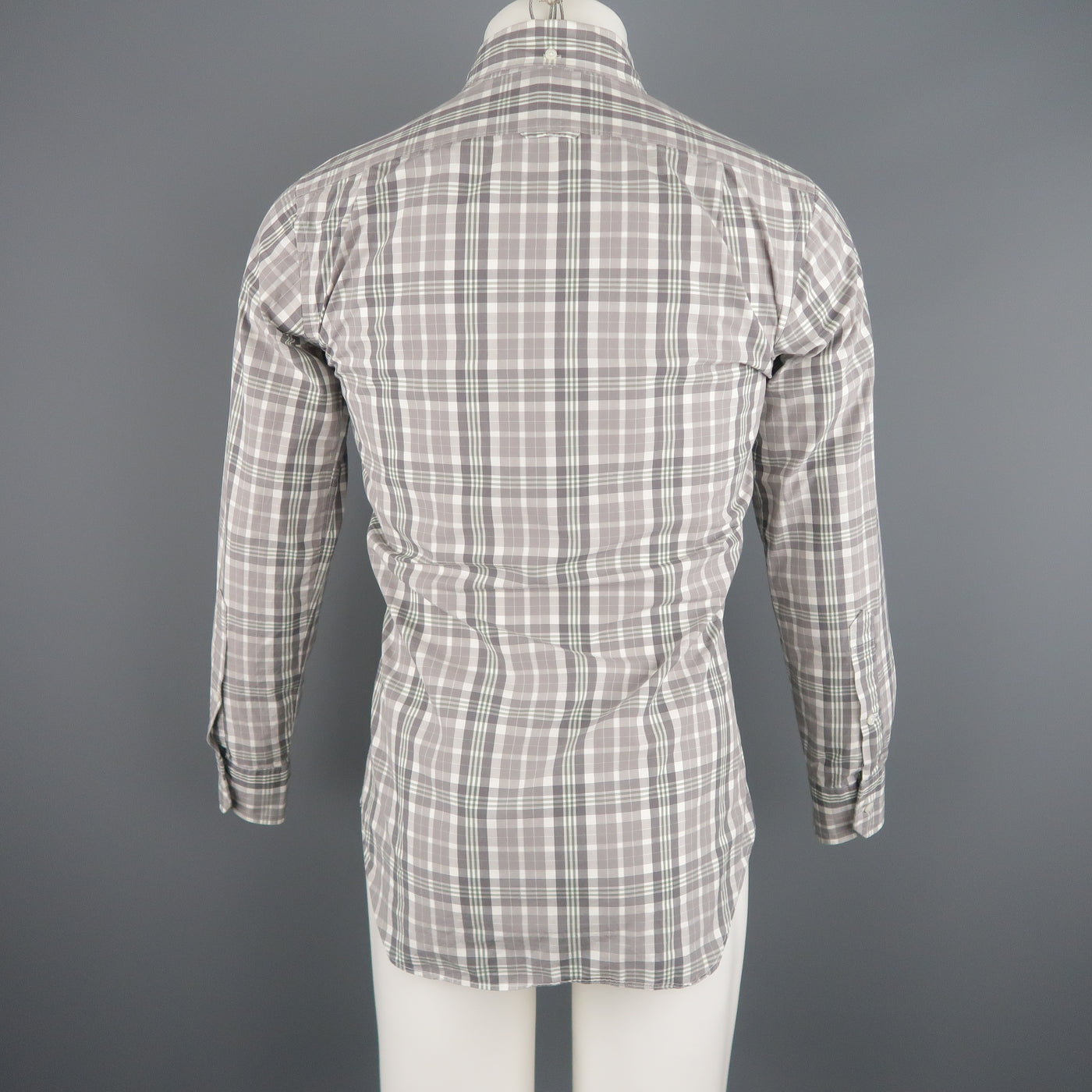 THOM BROWNE Size S Grey Plaid Cotton Button Down Long Sleeve Shirt