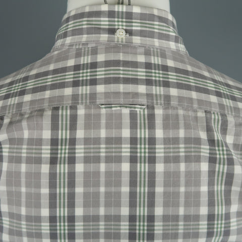 THOM BROWNE Size S Grey Plaid Cotton Button Down Long Sleeve Shirt