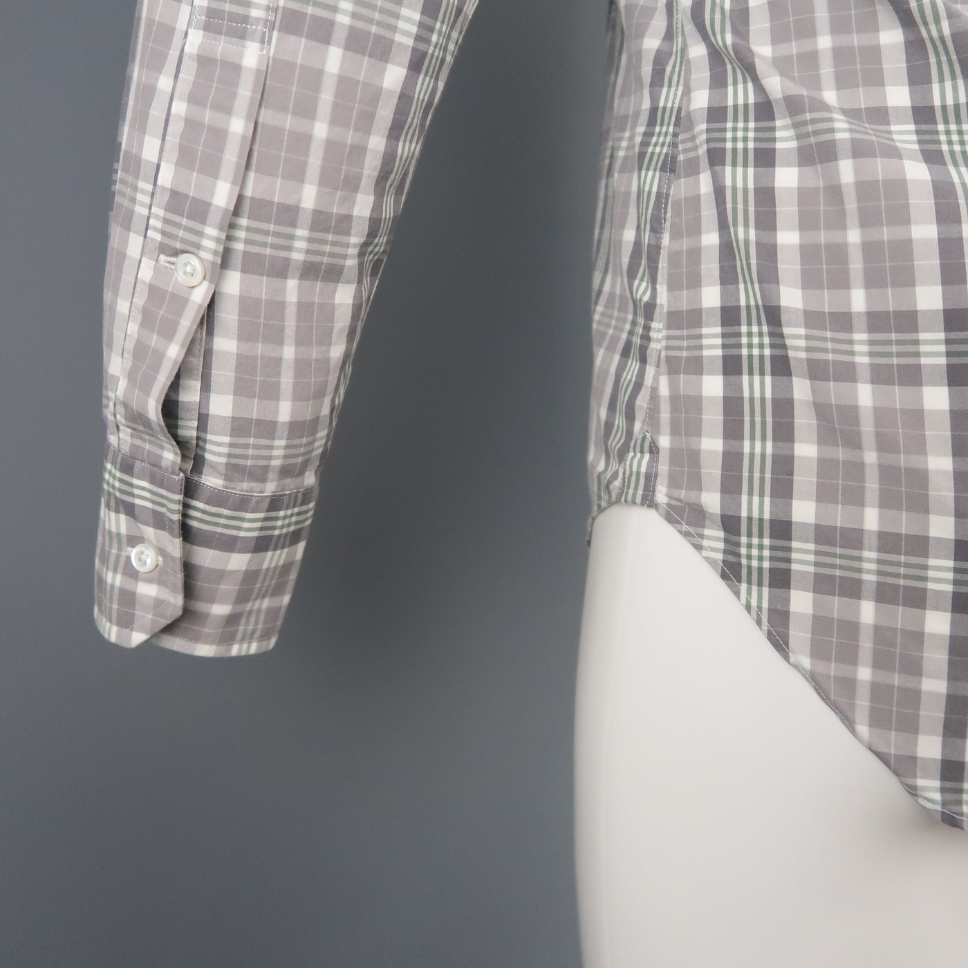 THOM BROWNE Size S Grey Plaid Cotton Button Down Long Sleeve Shirt
