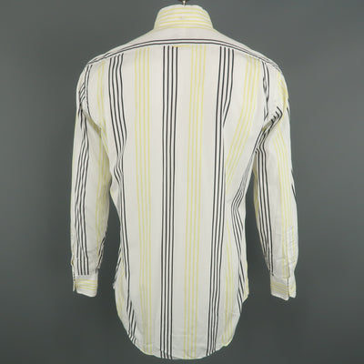 THOM BROWNE Size XL White & Black & Yellow Stripe Cotton Long Sleeve Shirt