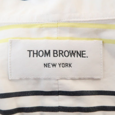 THOM BROWNE Size XL White & Black & Yellow Stripe Cotton Long Sleeve Shirt