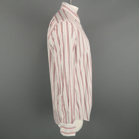 THOM BROWNE Size XXL Light Grey Stripe Cotton Button Down Long Sleeve Shirt