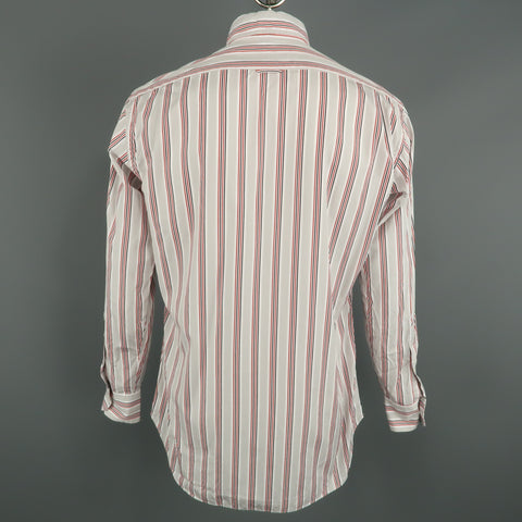THOM BROWNE Size XXL Light Grey Stripe Cotton Button Down Long Sleeve Shirt