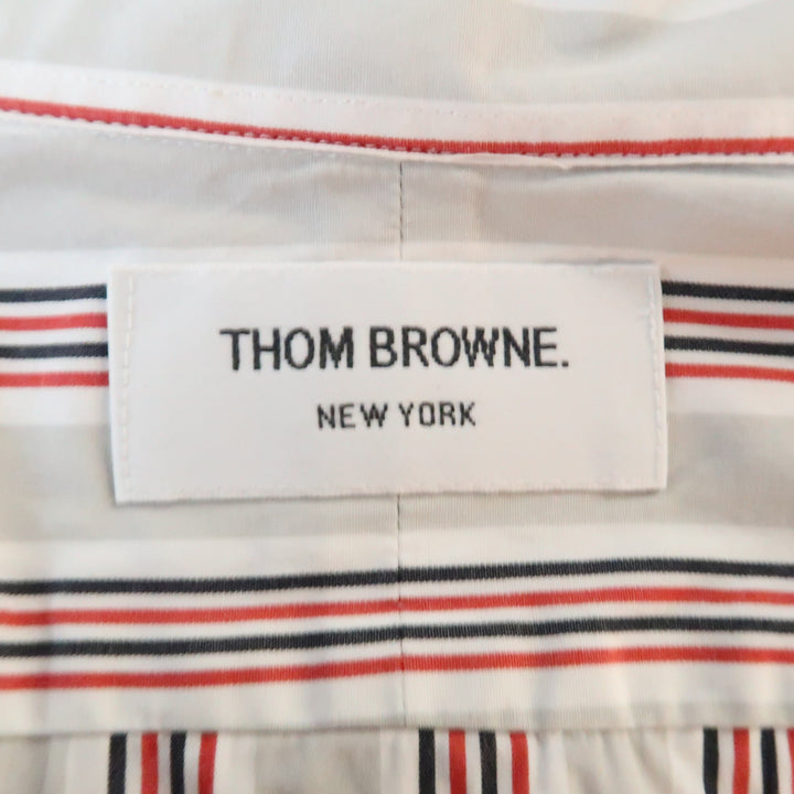 THOM BROWNE Size XXL Light Grey Stripe Cotton Button Down Long Sleeve Shirt