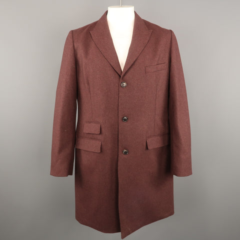 TODD SNYDER Chest Size L Burgundy Heather Wool Blend Peak Lapel Coat