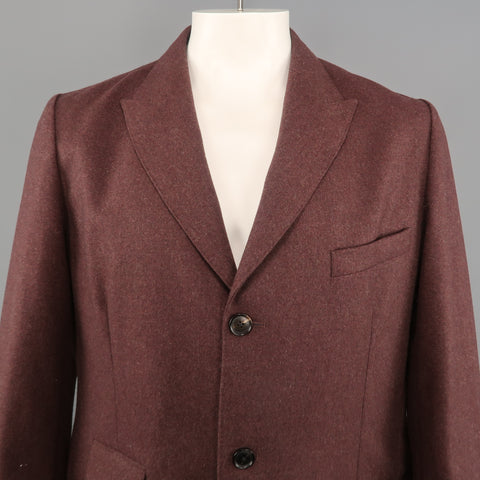 TODD SNYDER Chest Size L Burgundy Heather Wool Blend Peak Lapel Coat