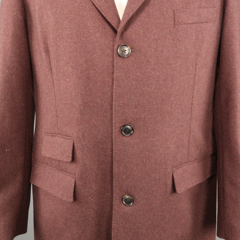 TODD SNYDER Chest Size L Burgundy Heather Wool Blend Peak Lapel Coat