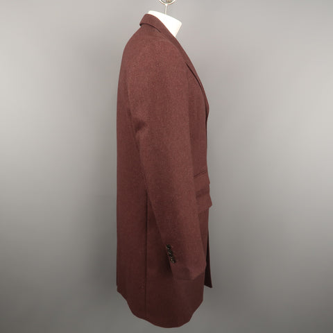 TODD SNYDER Chest Size L Burgundy Heather Wool Blend Peak Lapel Coat