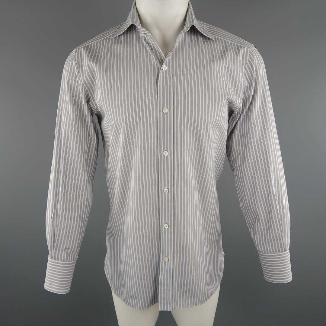 TOM FORD Size M Grey Stripe Cotton Long Sleeve Shirt