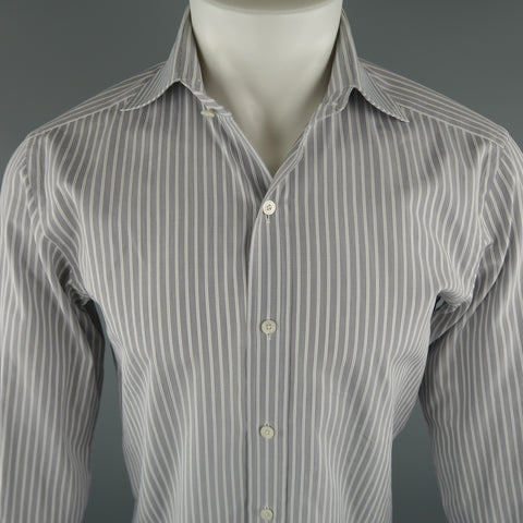 TOM FORD Size M Grey Stripe Cotton Long Sleeve Shirt