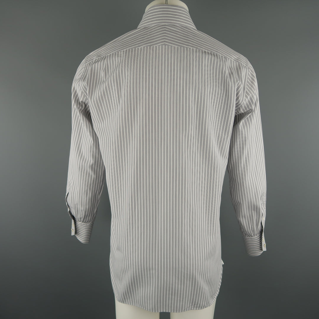 TOM FORD Size M Grey Stripe Cotton Long Sleeve Shirt