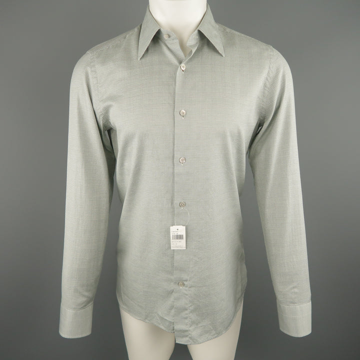 TOM FORD Size M Olive Plaid Cotton Long Sleeve Shirt