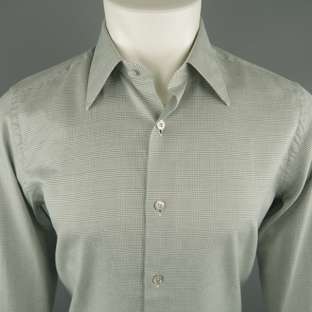 TOM FORD Size M Olive Plaid Cotton Long Sleeve Shirt