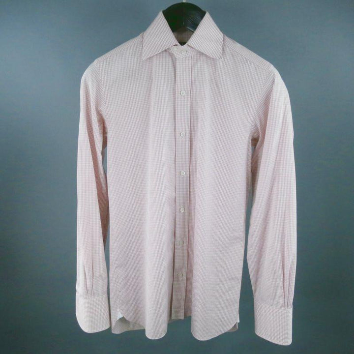 TOM FORD Size M Pink Micro Plaid Cotton Long Sleeve Shirt