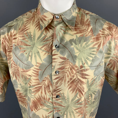 TORI RICHARD Size S Khaki Floral Cotton Button Up Short Sleeve Shirt