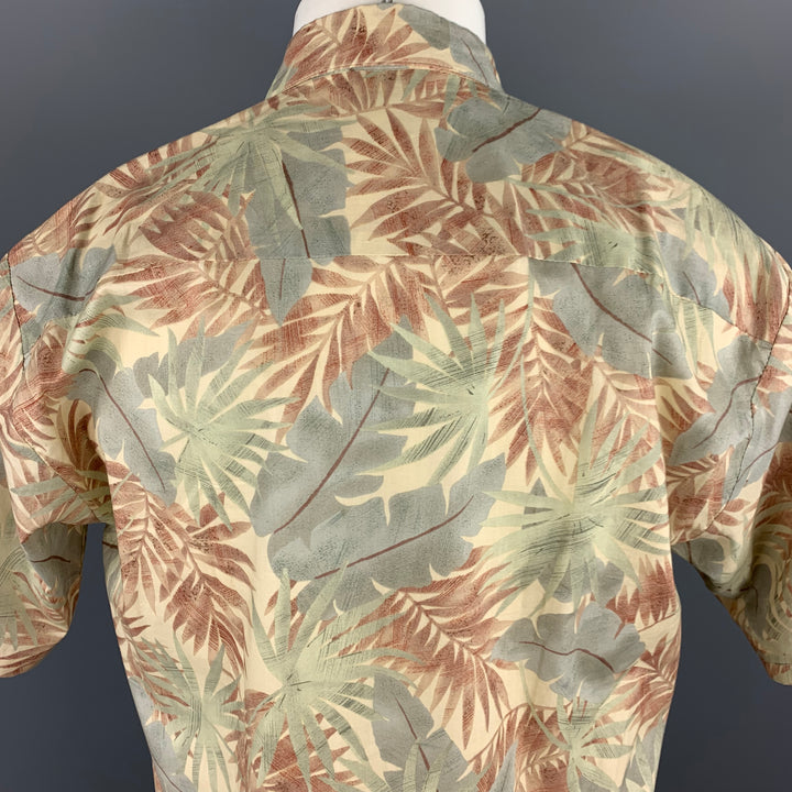 TORI RICHARD Size S Khaki Floral Cotton Button Up Short Sleeve Shirt