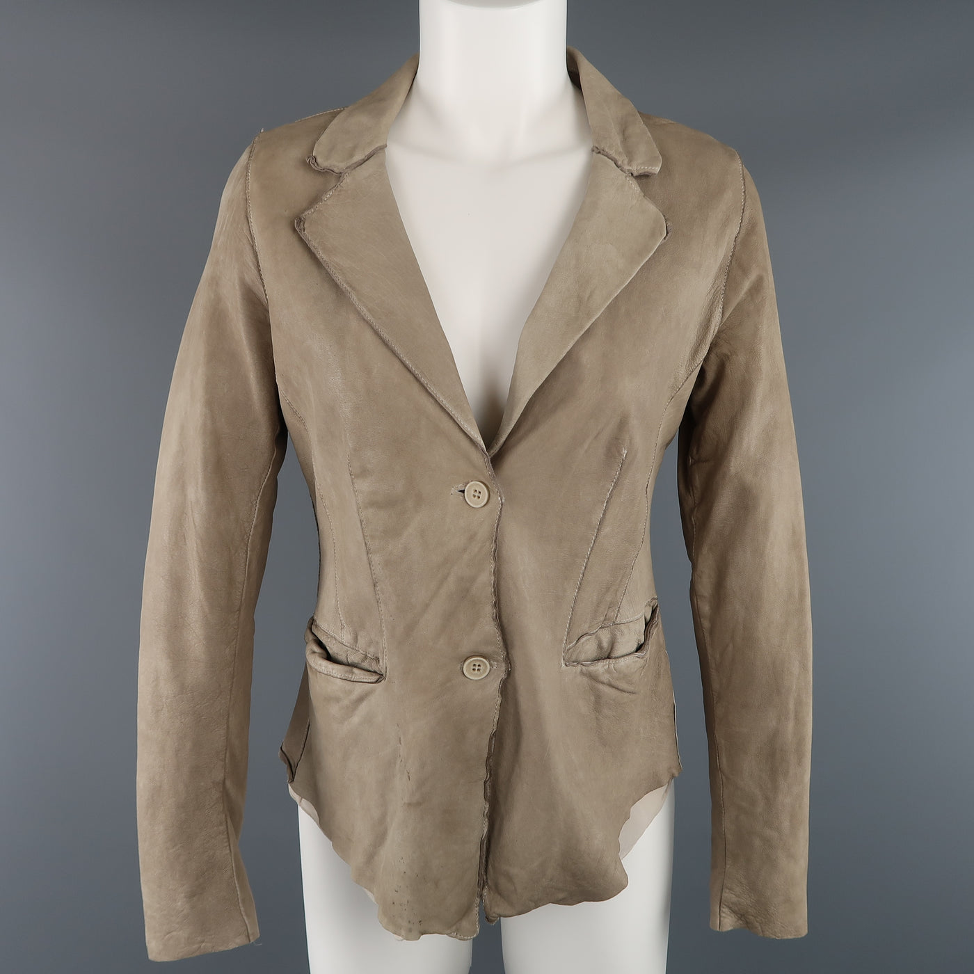 TRANSIT PAR-SUCK Size M Taupe Distressed Dyed Leather Notch Lapel Jacket