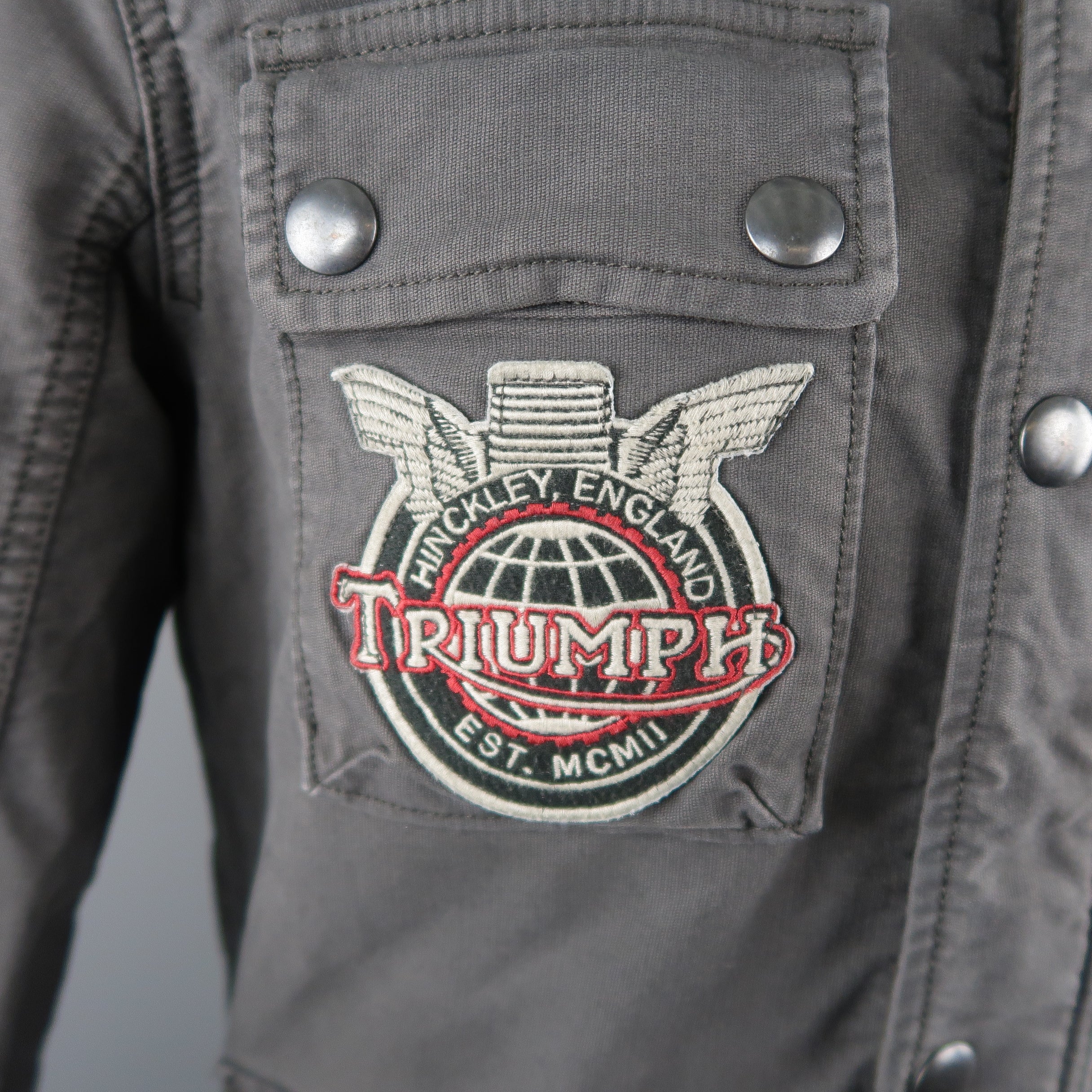 TRIUMPH for LUCKY BRAND S Gray Motorcycle Jacket Sui Generis Designer Consignment