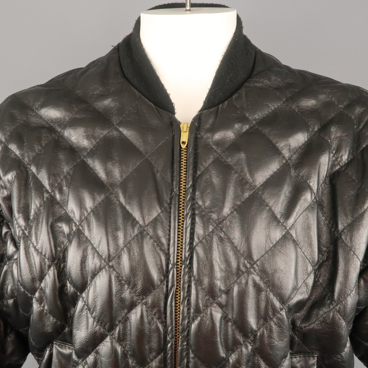 TROY ANICETE 42 Black Quilted Leather Bomber Jacket