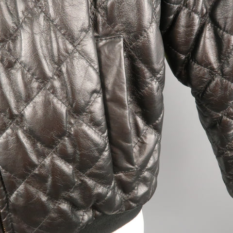 TROY ANICETE 42 Blouson Bomber en Cuir Matelassé Noir