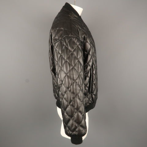 TROY ANICETE 42 Blouson Bomber en Cuir Matelassé Noir