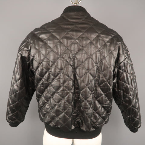 TROY ANICETE 42 Blouson Bomber en Cuir Matelassé Noir