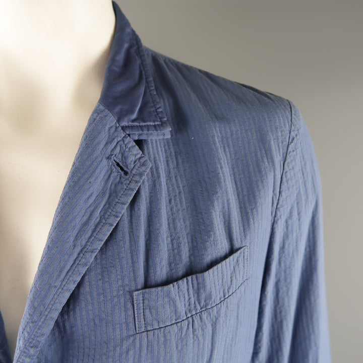 TS (S) L Blue Seersucker Cotton Sport Coat / Blazer