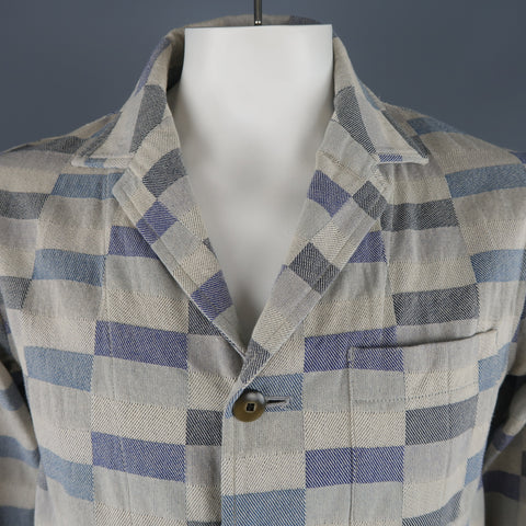 TS (S) L Grey & Navy Checkered Print Cotton Sport Coat Jacket