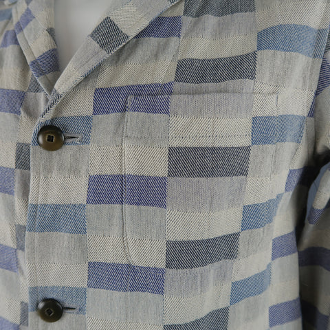 TS (S) L Grey & Navy Checkered Print Cotton Sport Coat Jacket