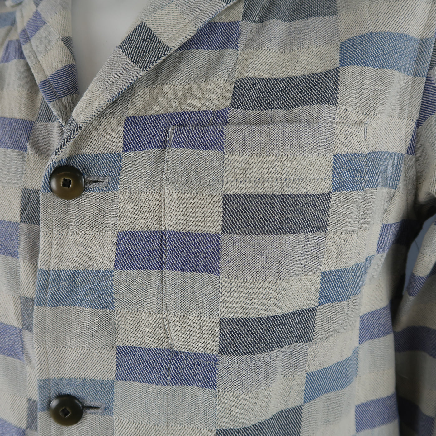 TS (S) L Grey & Navy Checkered Print Cotton Sport Coat Jacket