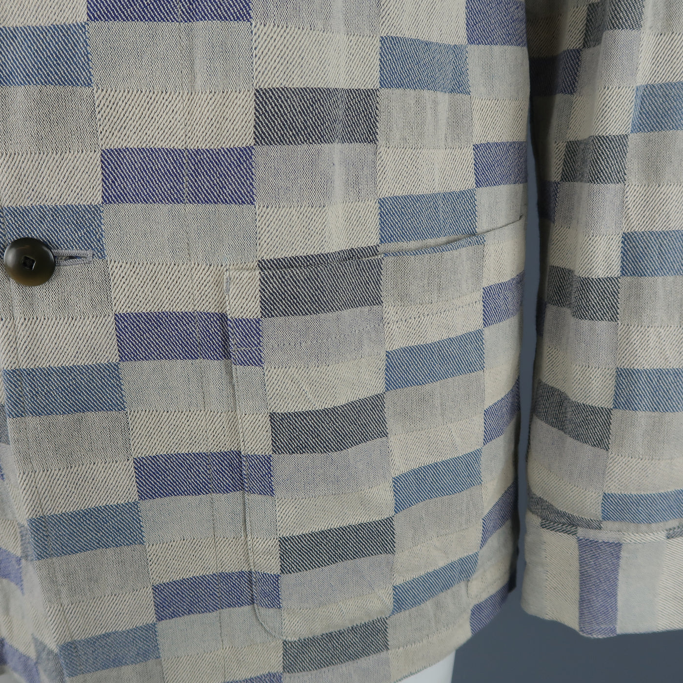 TS (S) L Grey & Navy Checkered Print Cotton Sport Coat Jacket