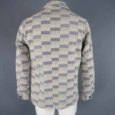 TS (S) L Grey & Navy Checkered Print Cotton Sport Coat Jacket